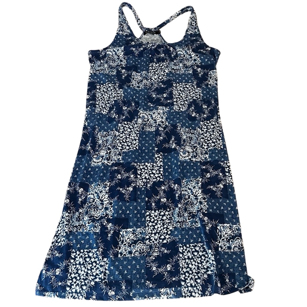 New Ralph Lauren Midi Cotton/Poly Dress Blue/White Side Slits Size Large Nwt